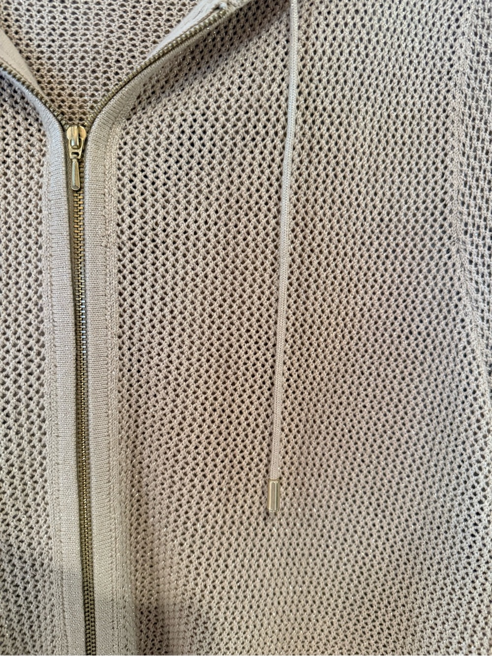 Chico’s Gold Zip-Up Hooded Drawstring Knit Sweater Jacket Metallic Sparkles - Picture 6 of 9